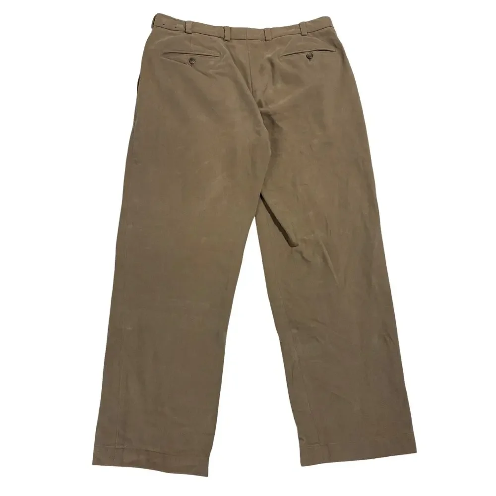 Vintage Brooks Brothers Hudson Pants Mens 35 x 30 Tan Flat Front Straight Chino